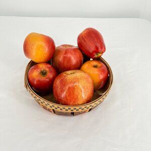 Artificial Red Apple Set Of 6 With Decorative Wooden Basket Realistic Fruit Home